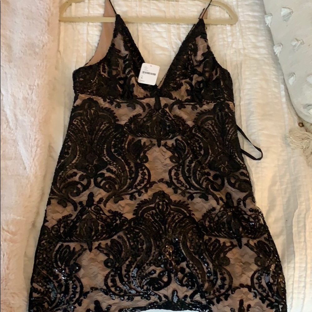 Free People Size 4 Black Sequin Mini Dress